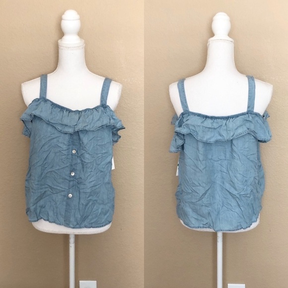 NWT Maison Jules cold shoulder chambray tank top - Picture 3 of 4